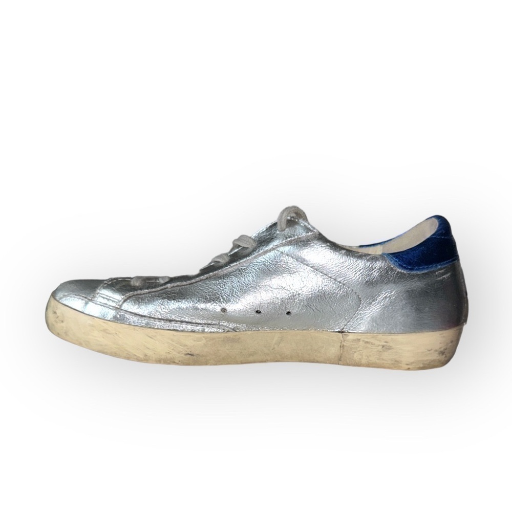 Golden Goose Superstar Metallic Silver Flag Stripe Sneakers EU 39 US 9 - Picture 5 of 14